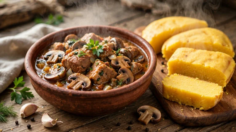 Tocăniță de ciuperci cu carne de porc - rețeta de la bunica, cremoasă și sățioasă
